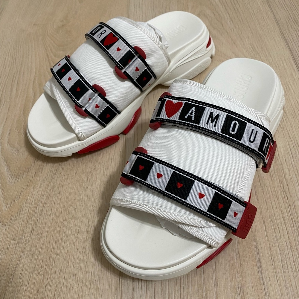 Dior D-Wander Slide white and red slide sandals. New in box. Size 40